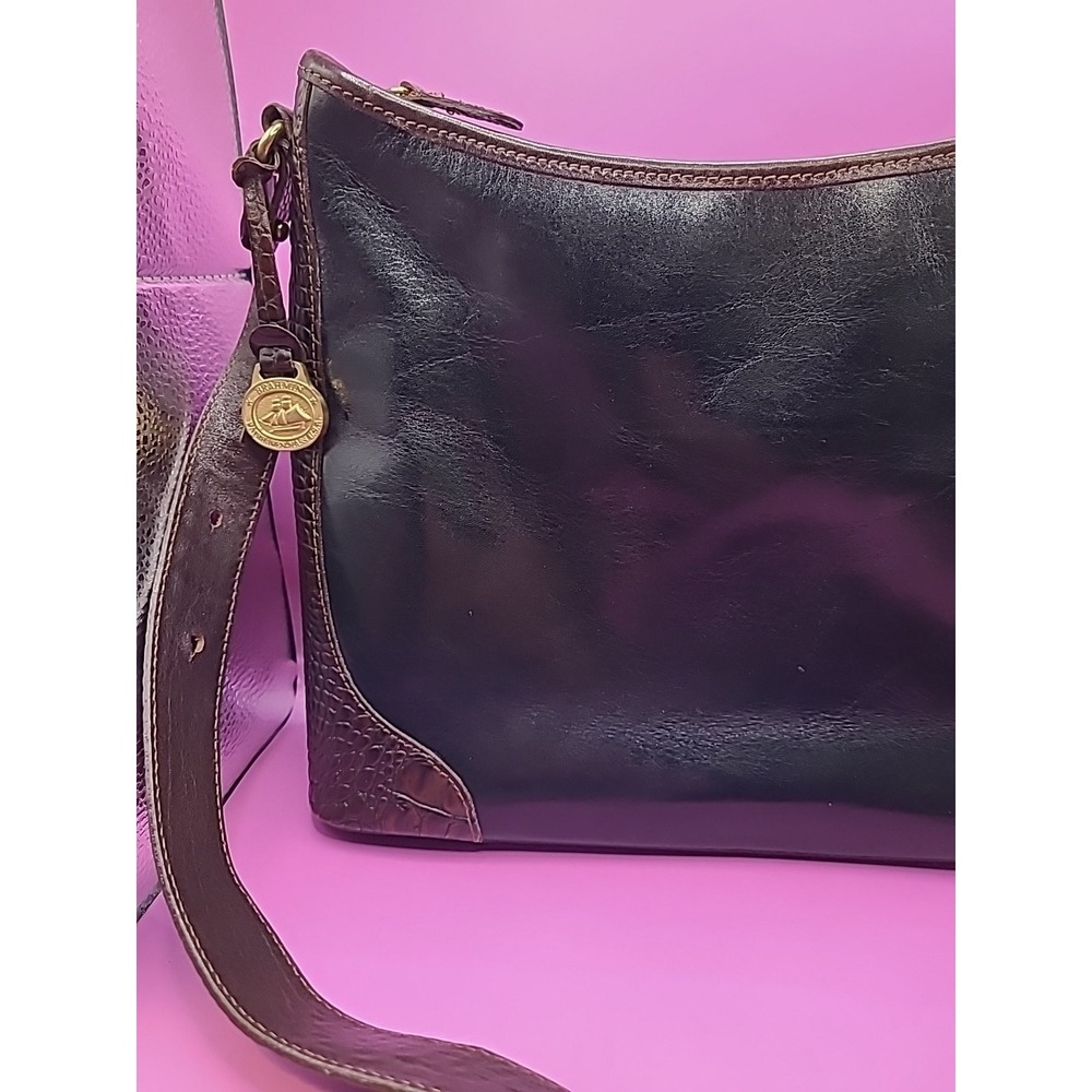 Vintage Brahmin Black And Brown Crocodile Leather Shoulder Handbag Crossbody - Picture 5 of 16